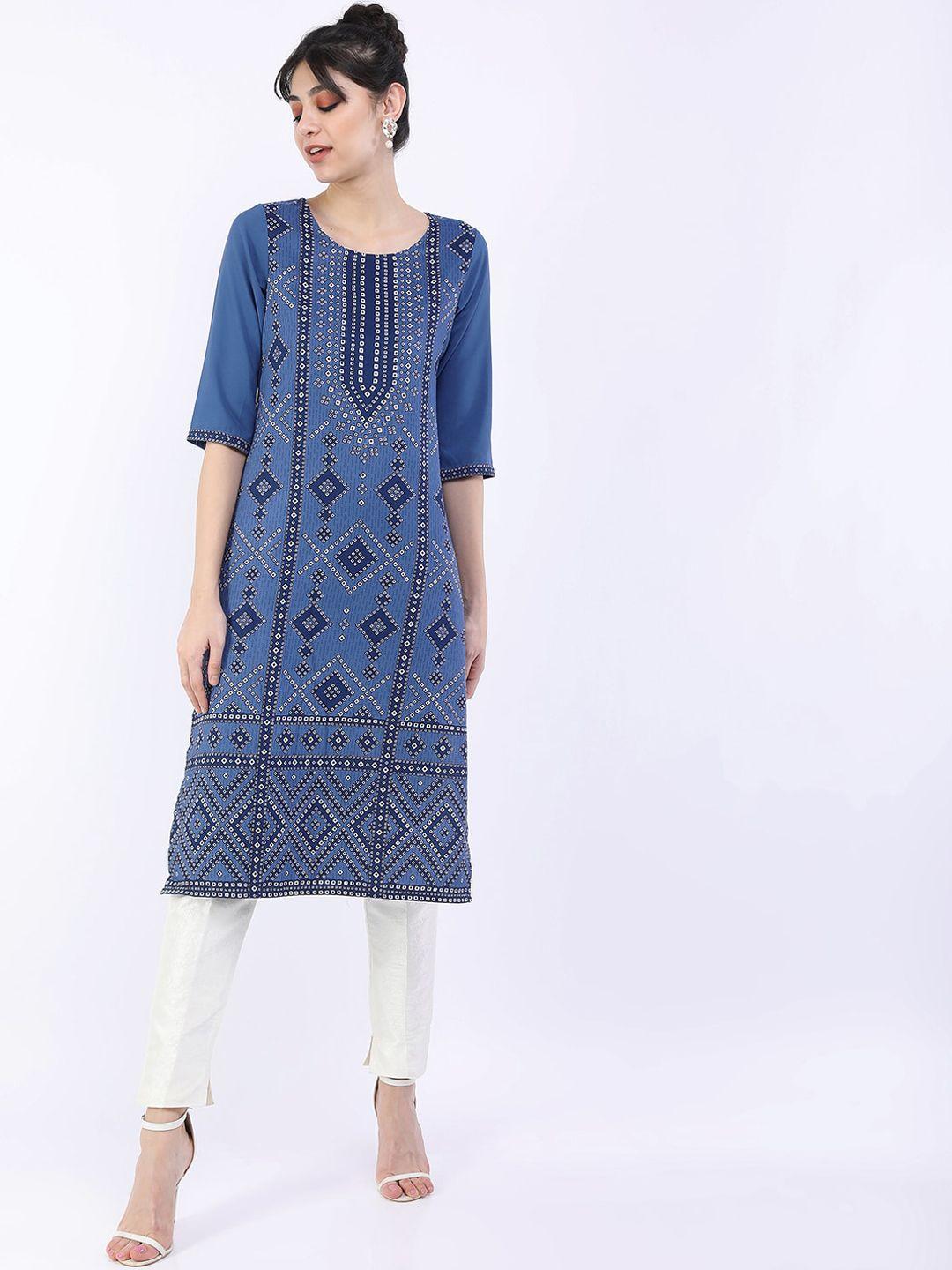 ketch women blue geometric printed kurta