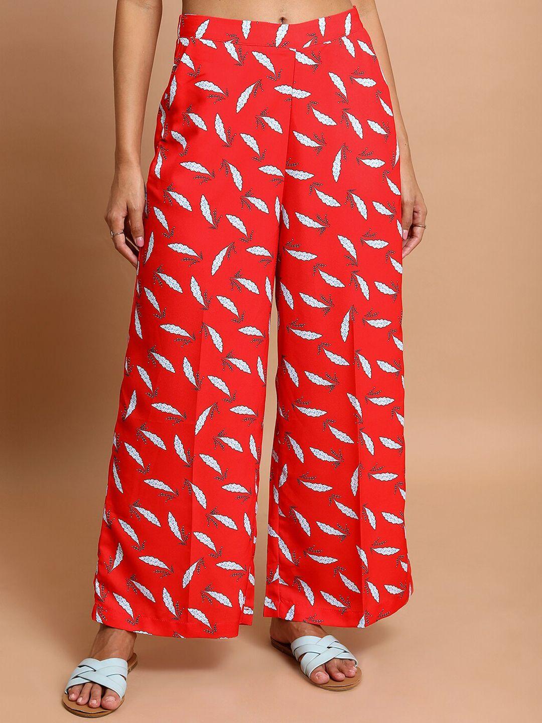 ketch women conversational printed flared parallel trousers