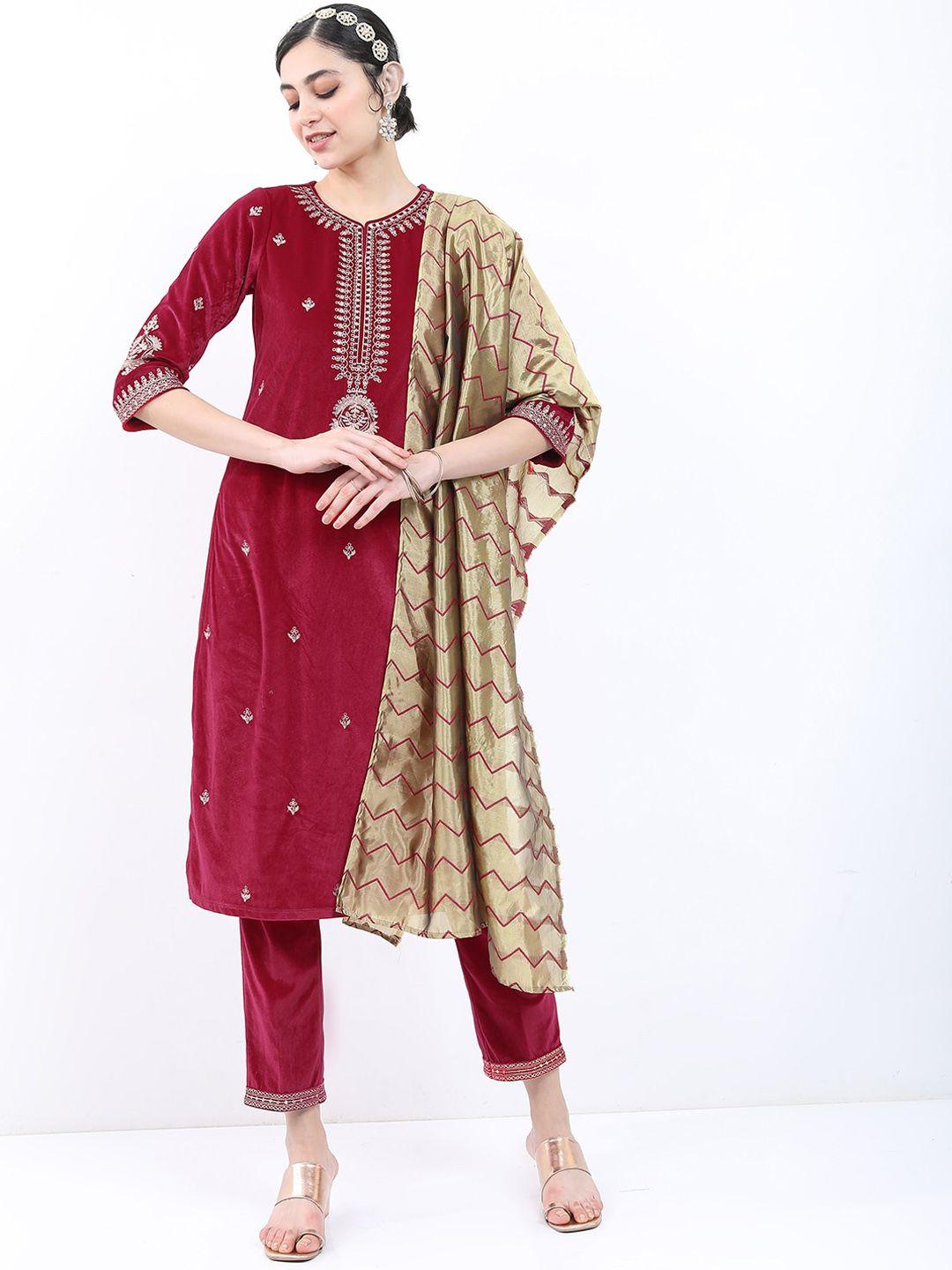 ketch women ethnic motifs embroidered sequinned kurta with trousers & dupatta