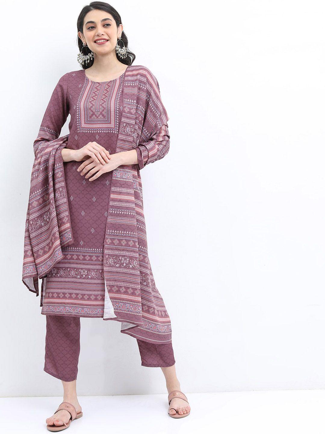 ketch women faux pashmia ethnic motifs printed kurta with trousers & dupatta