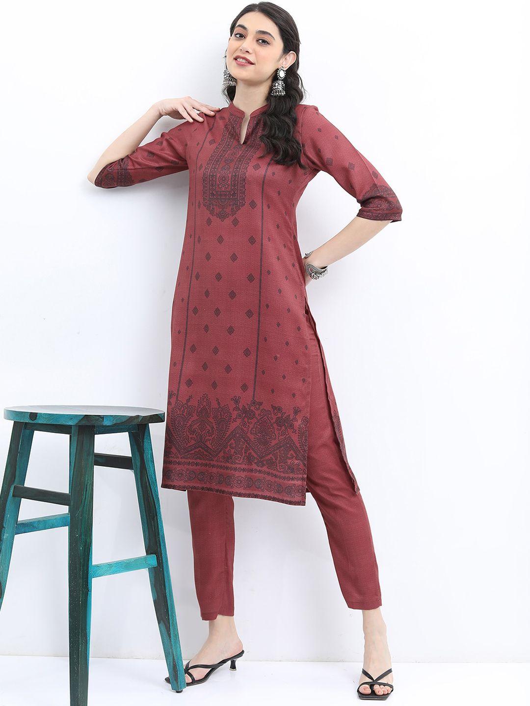 ketch women floral printed faux pashmina kurta with trousers