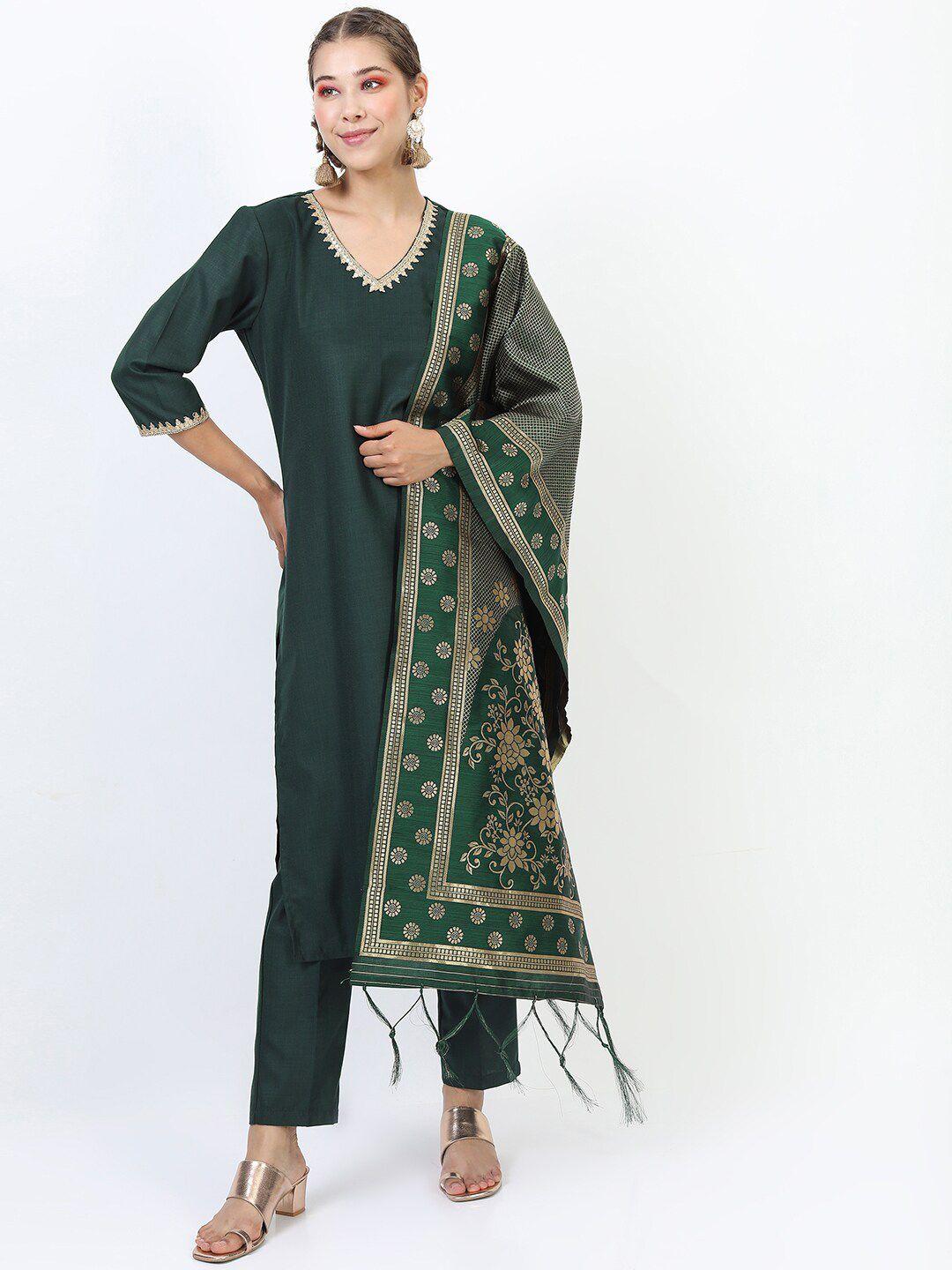 ketch women green kurti with trousers & with dupatta