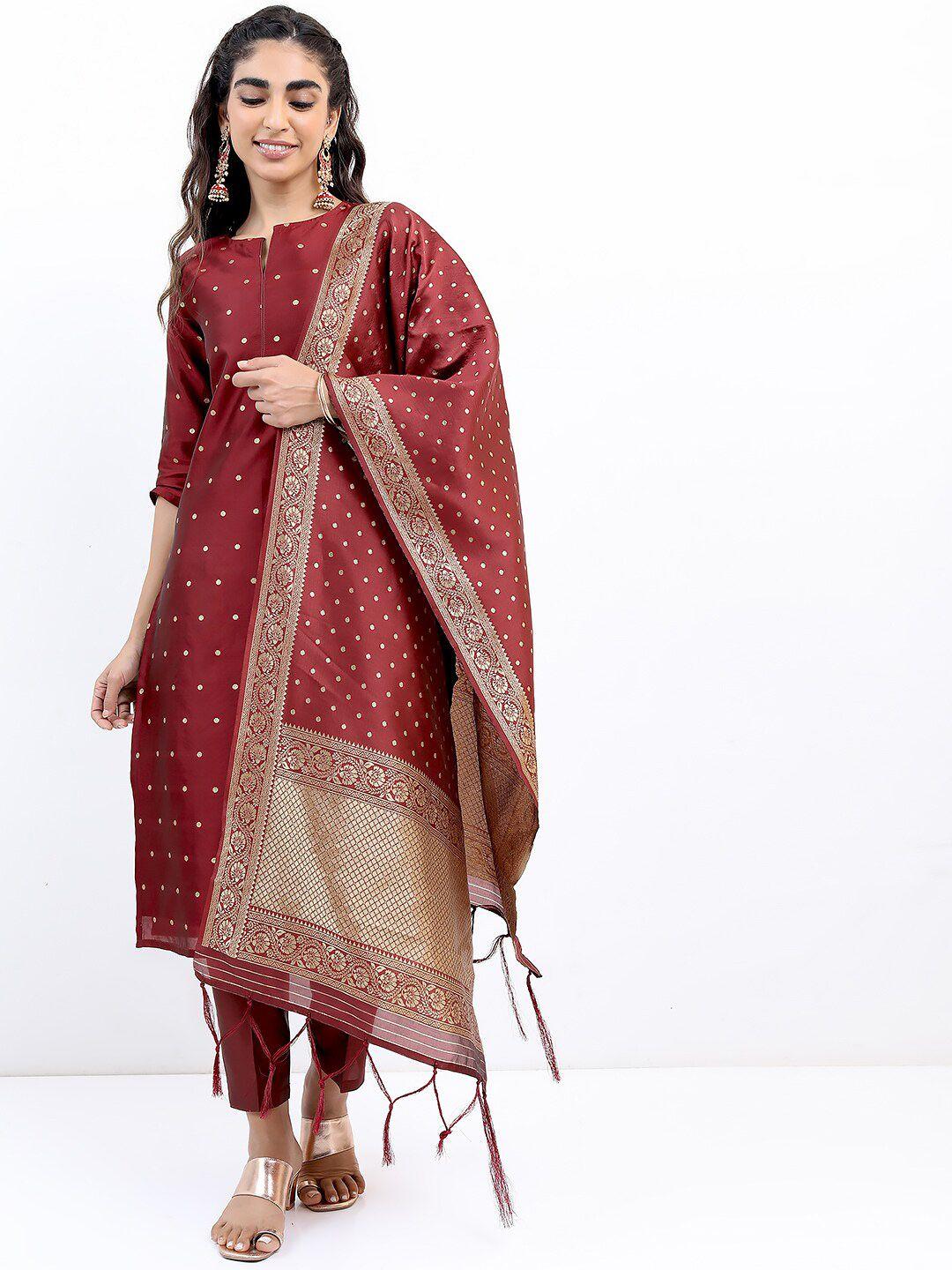 ketch women maroon ethnic motifs kurta with trousers & with dupatta