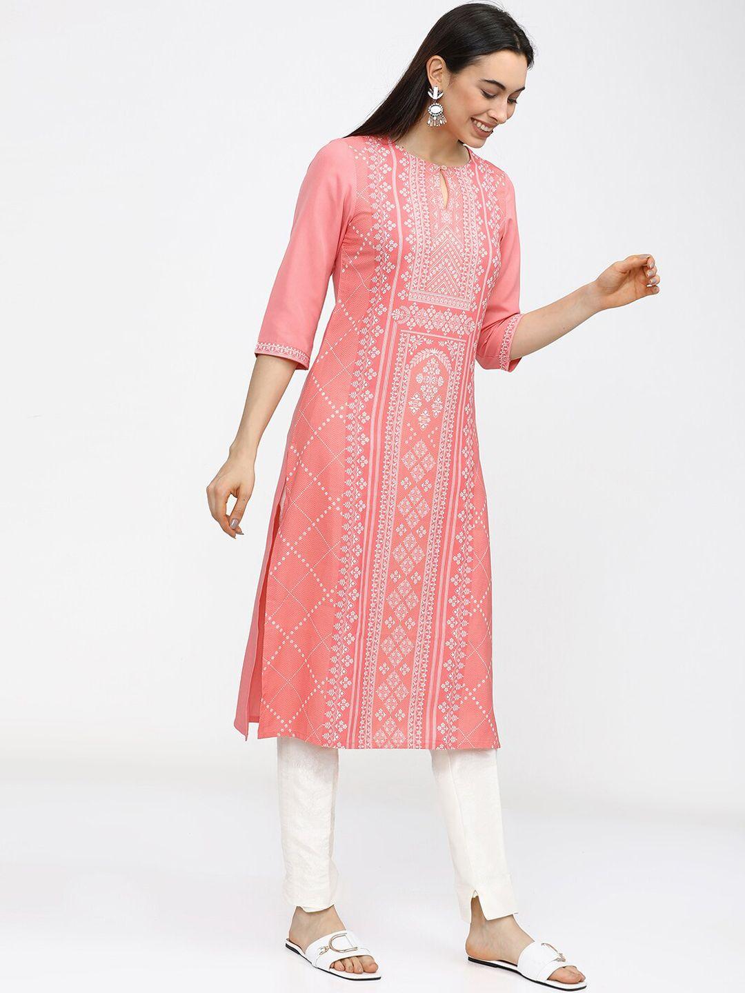 ketch women peach-coloured printed kurta