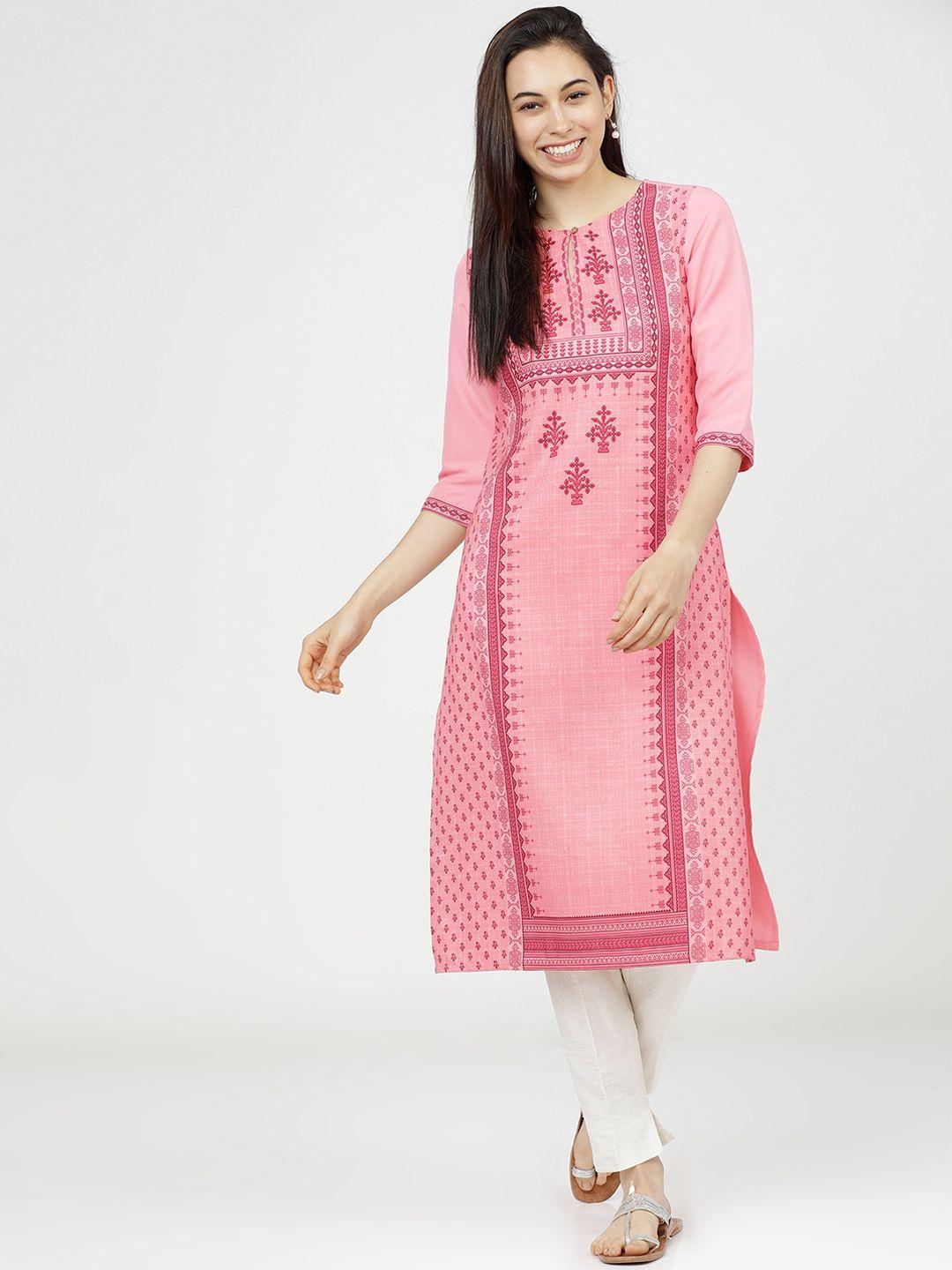 ketch women pink ethnic motifs printed kurta