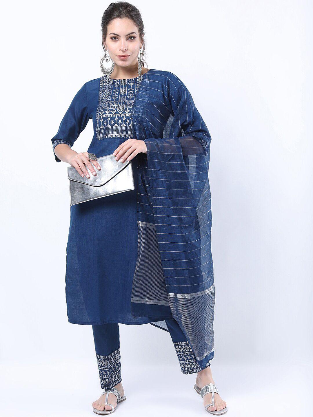 ketch women teal yoke design kurta with trousers & with dupatta