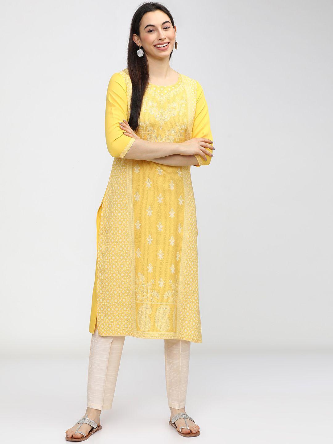 ketch women yellow ethnic motifs printed kurta