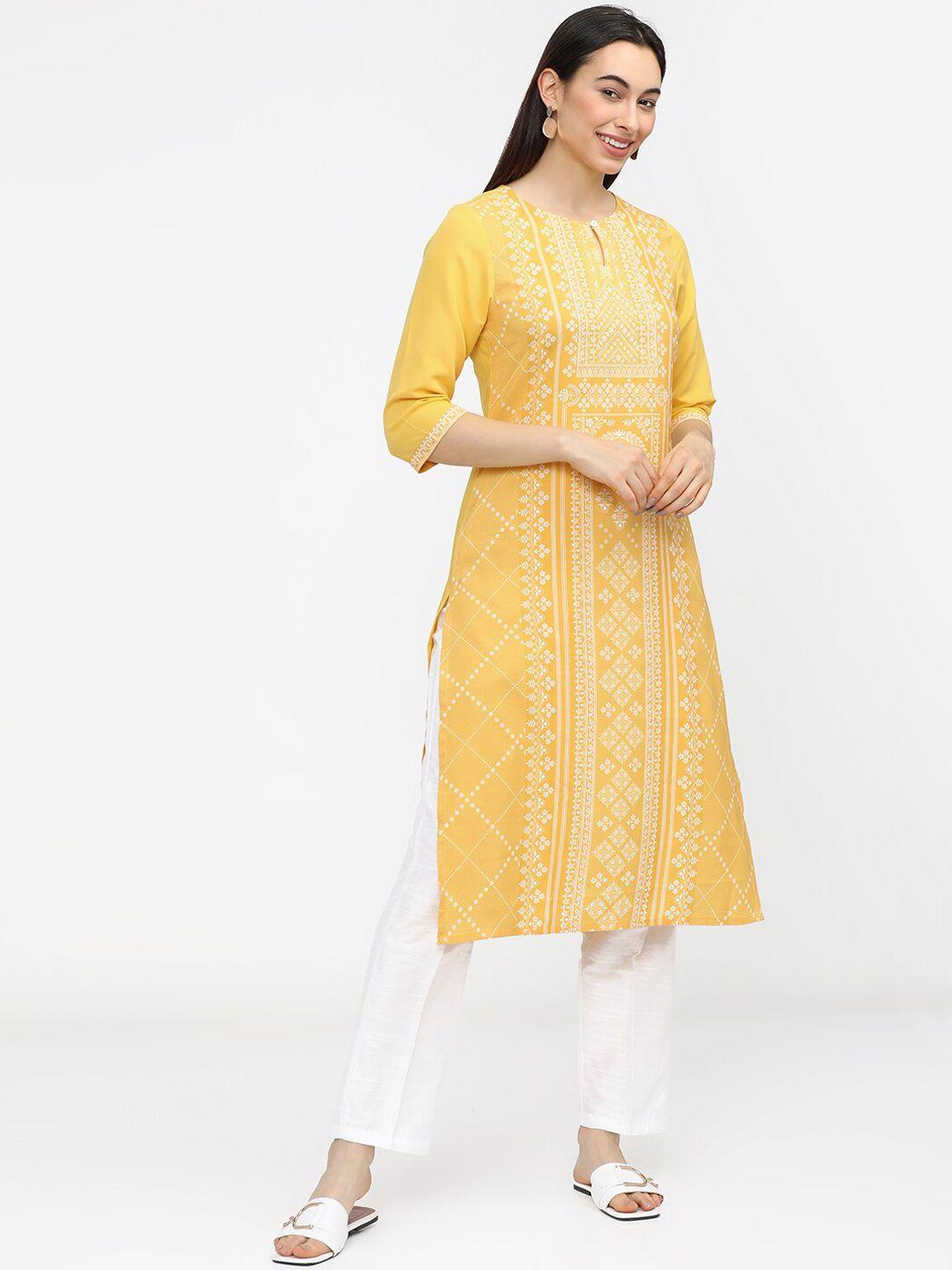 ketch women yellow printed kurta