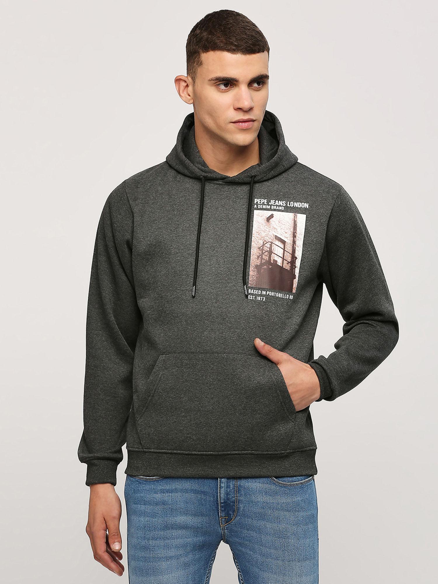 keto graphic printed zip-thru hoodie grey