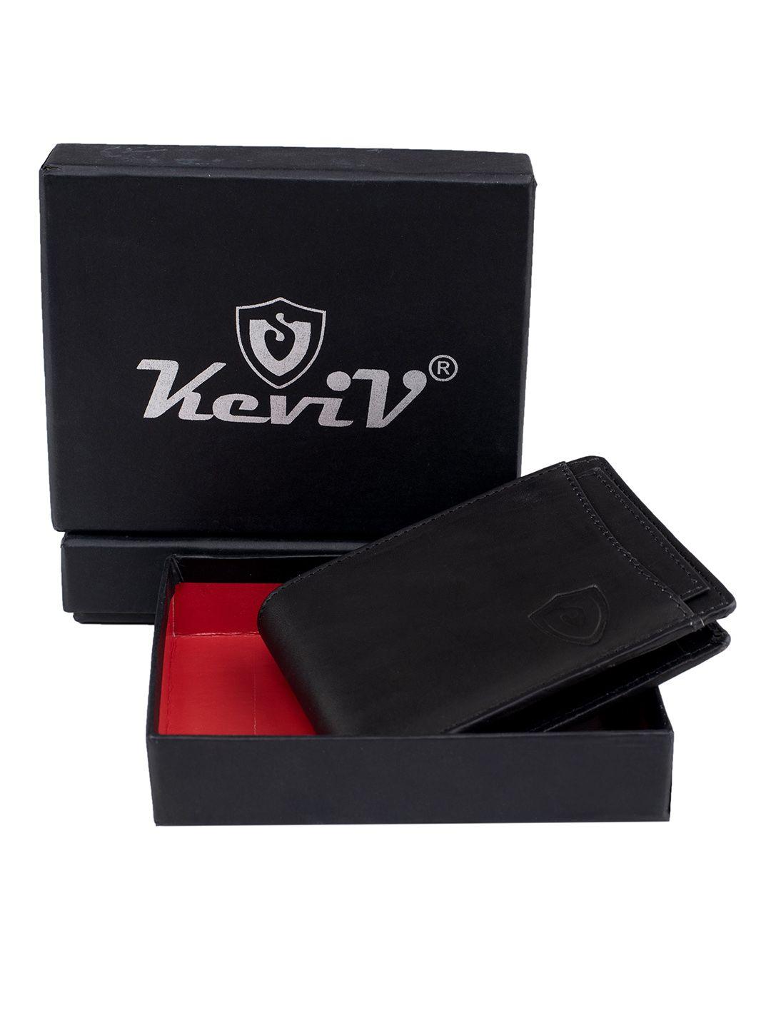 keviv men black leather two fold wallet