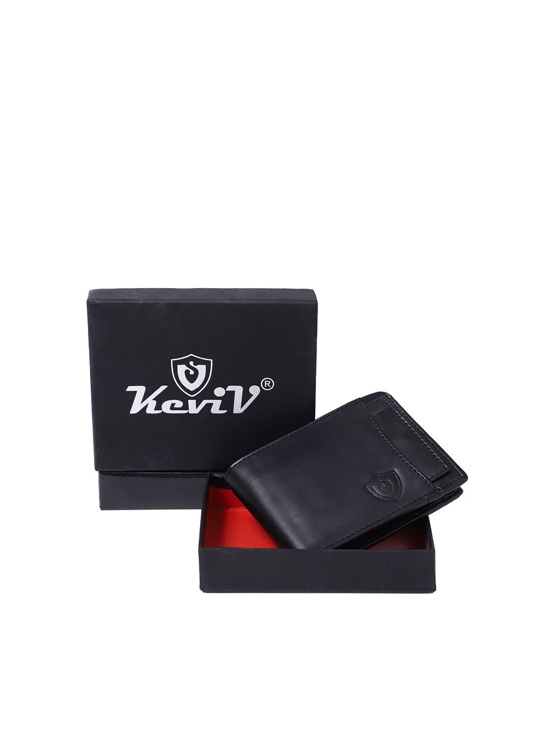 keviv men black leather two fold wallet