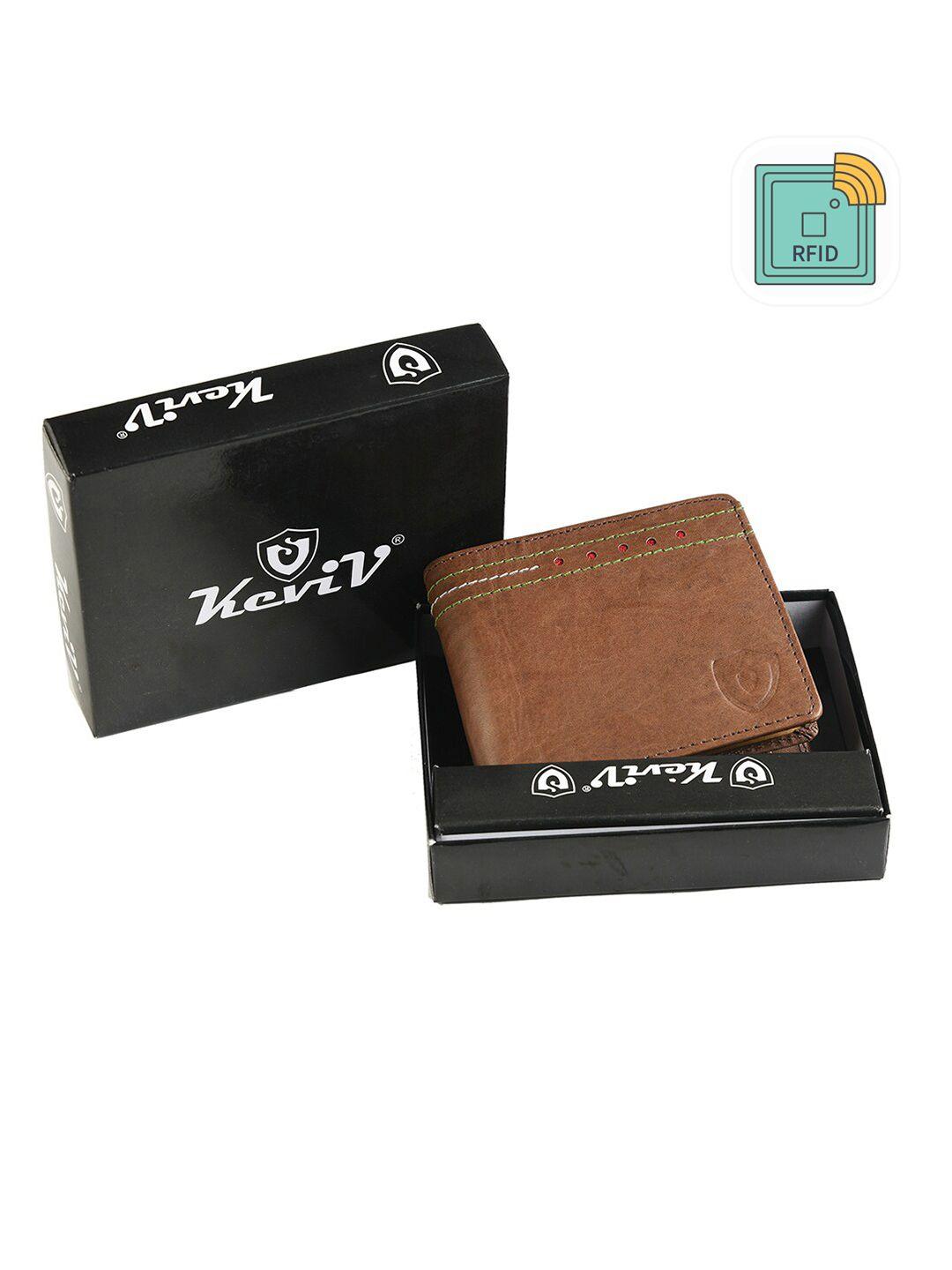 keviv men grey leather two fold wallet