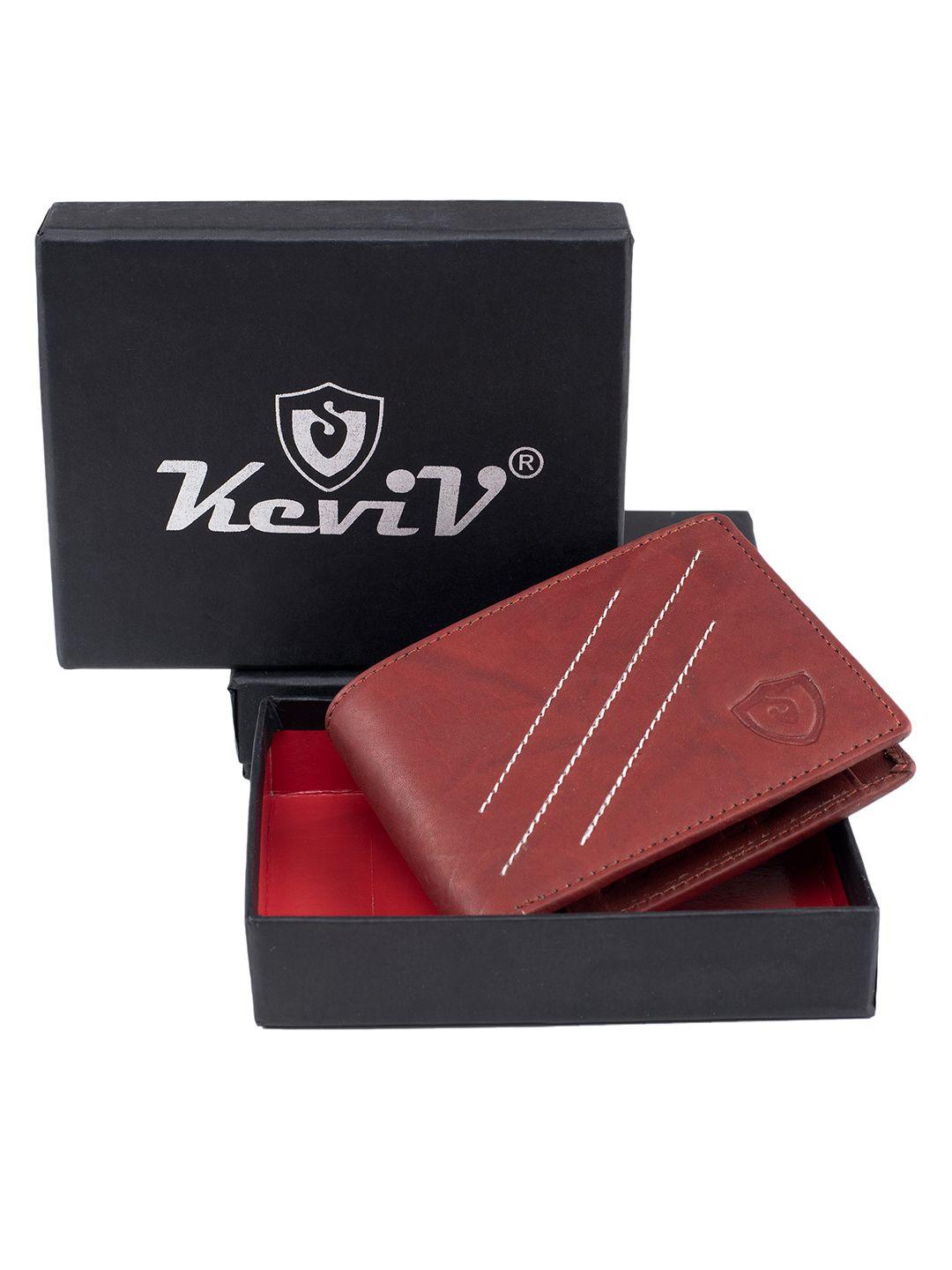 keviv men red leather two fold wallet