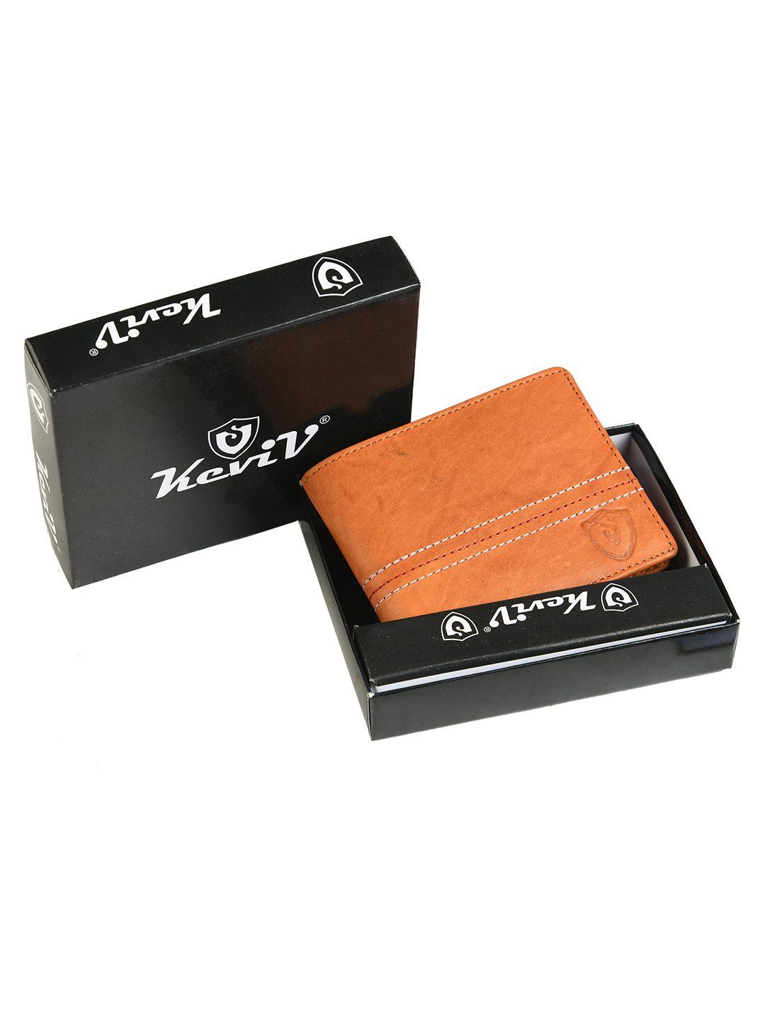 keviv men tan leather two fold wallet