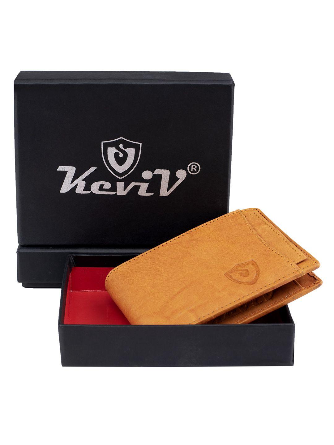 keviv men tan leather two fold wallet