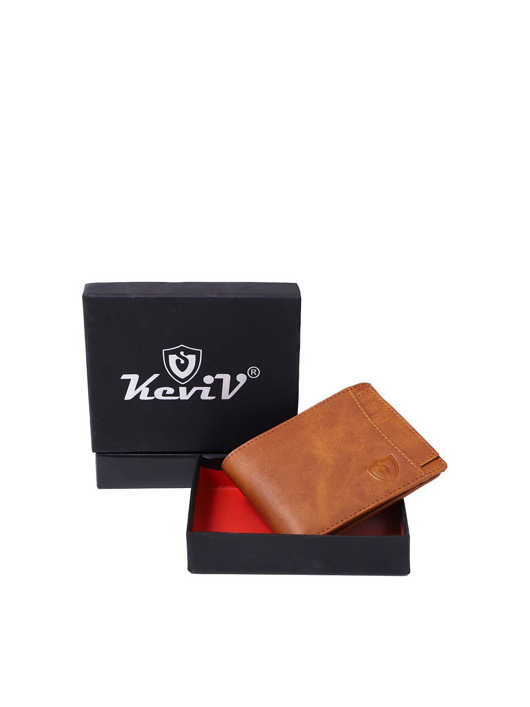 keviv men tan leather two fold wallet