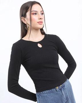 keyhole-neck ribbed top