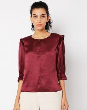 keyhole-neck top with ruffle trim