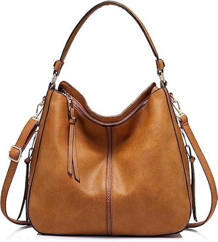 keywest women's vegan leather vintage hobo shoulder bag (large, orange)