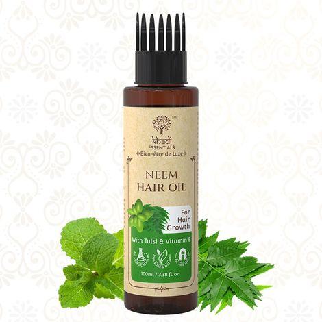 khadi essentials neem hair oil with tulsi & vitamin e for hair growth, 100ml