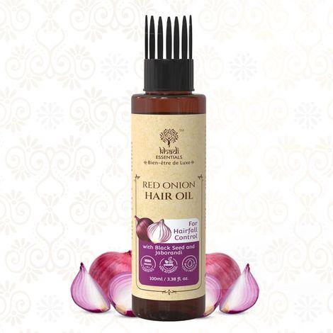khadi essentials red onion hair oil with black seed and jaborandi for hair fall control, 100ml
