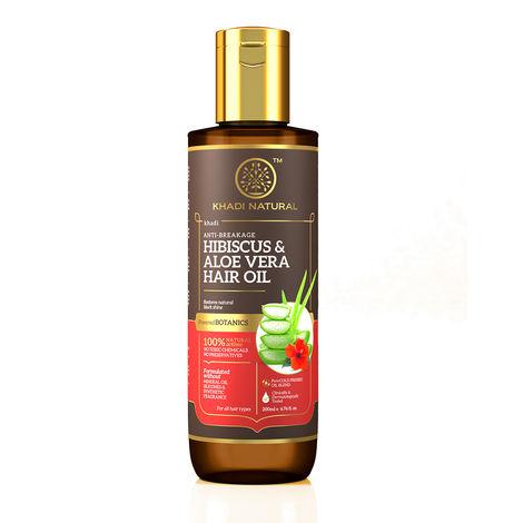 khadi natural anti-breakage hibiscus & aloe vera hair oil |restores natural black shine by powered botanics | 200ml