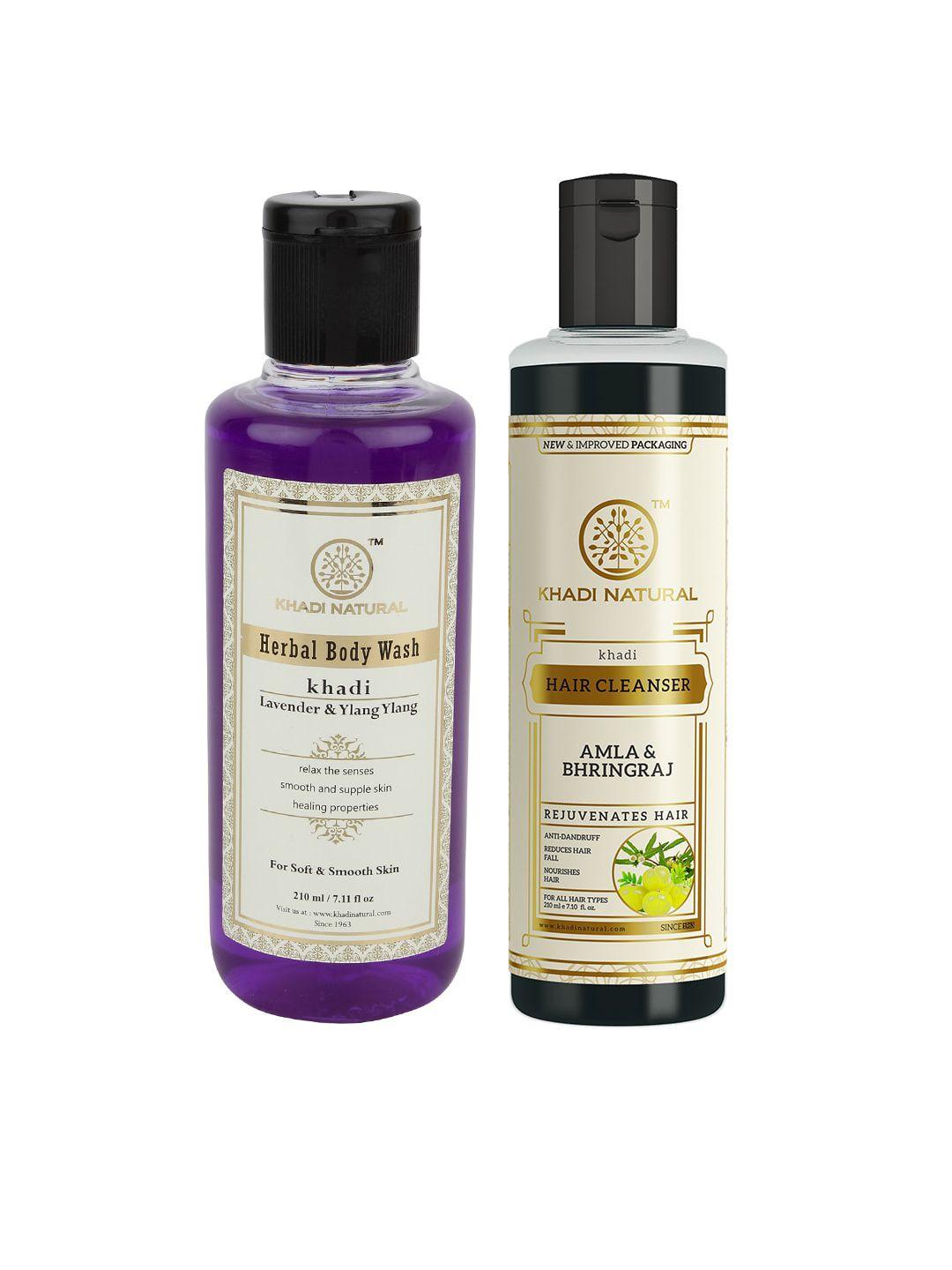 khadi natural set of amla & bhringraj hair cleanser -lavender herbal body wash
