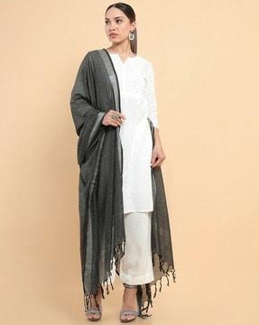 khadi cotton dupatta with tassels