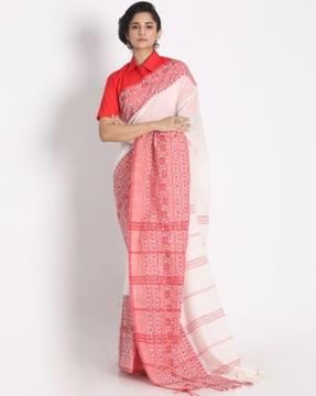 khadi cotton handloom saree with contrast border