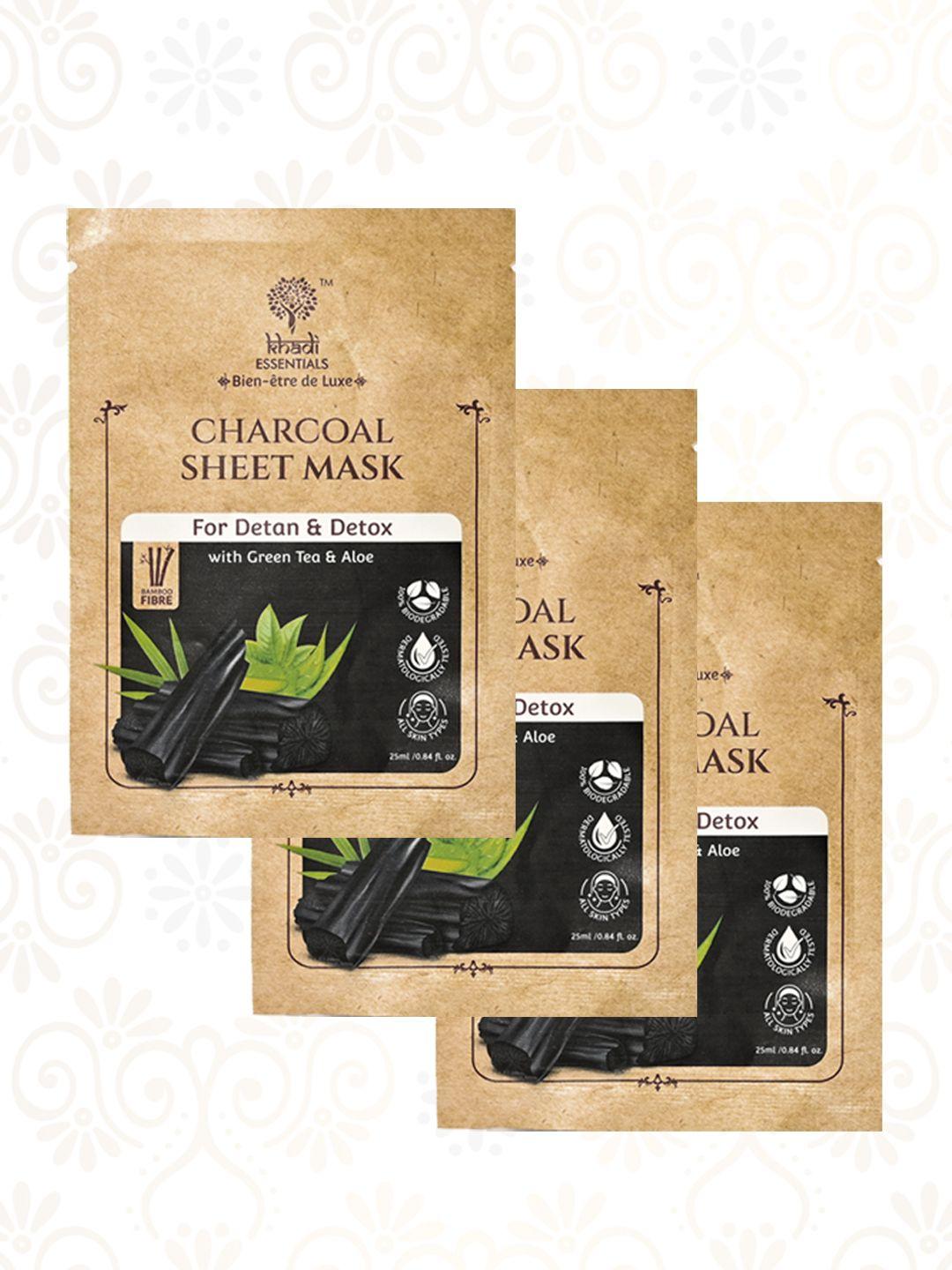 khadi essentials charcoal serum sheet mask for detan & detox with green tea aloe vera