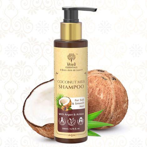 khadi essentials coconut milk shampoo with argan & arnica for soft & smooth hair, 200ml