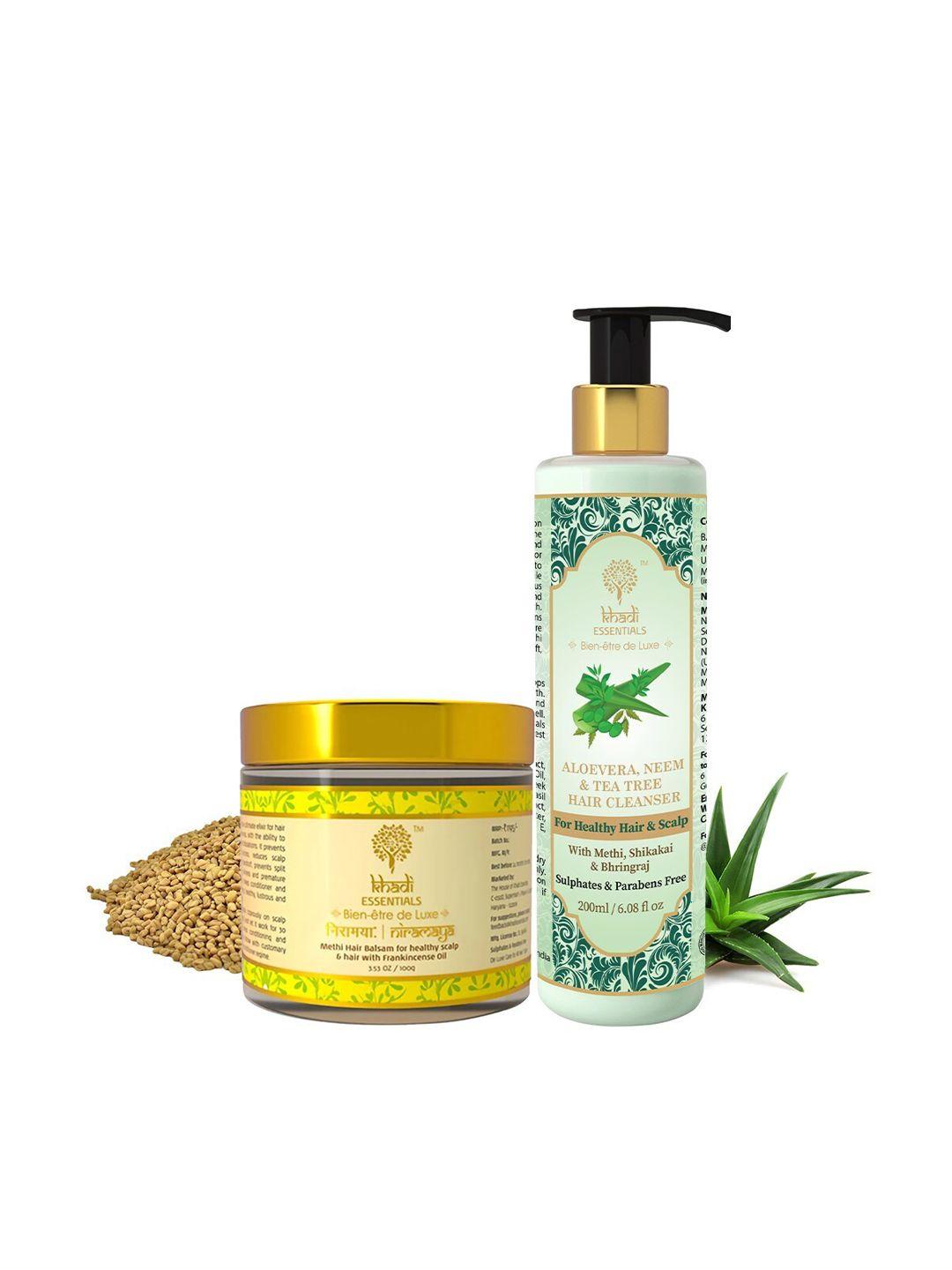 khadi essentials methi, tea tree shampoo & methi hair mask for anti dandruff & hair growth