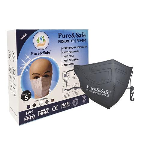 khadi essentials pure&safe n95 ffp2 cotton reusable face mask for men & women | stylish with nose clip, comfortable n 95 highly breathable | ce, en, is certified & third party tested pack of 5(grey)