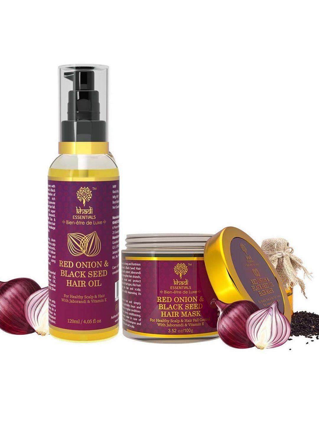 khadi essentials unisex set of red onion with black seed hair oil & hair mask 220 g