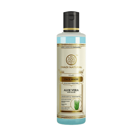 khadi natural ayurvedic aloevera with scrub face wash sls & paraben free (210 ml)