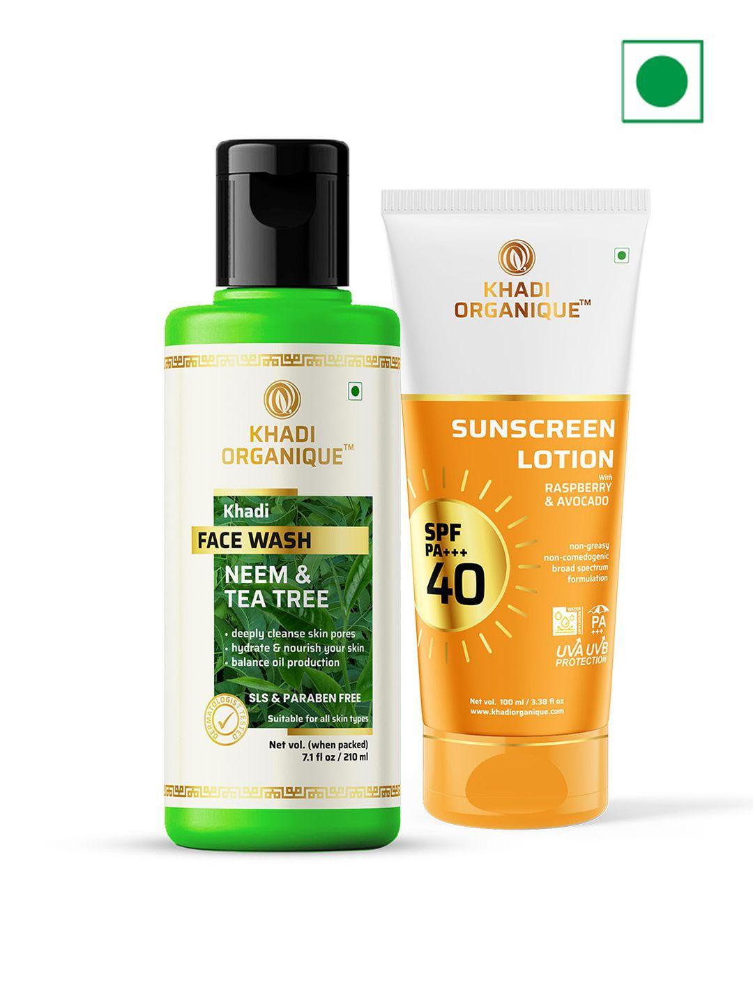 khadi organique neem tea tree face wash with spf-40 suncreen lotion 310ml