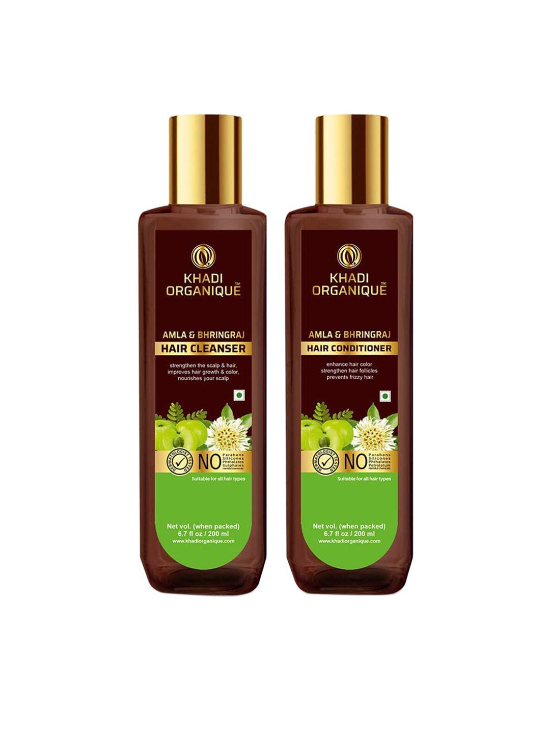 khadi organique set of 2 amla & bhingraj shampoo and conditioner 400 ml