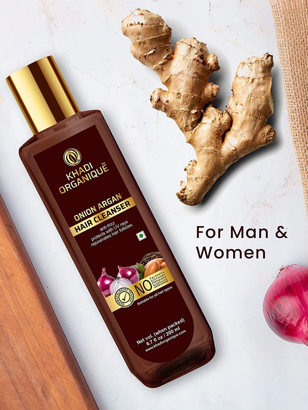 khadi organique set of 2 onion argan hair shampoo for fizz hair & protects 400ml