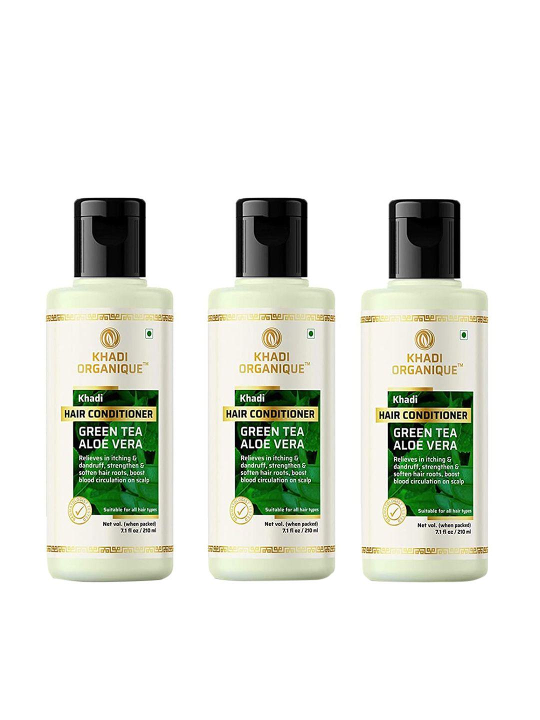 khadi organique set of 3 green tea aloevera conditioner for hair dandruff  630ml