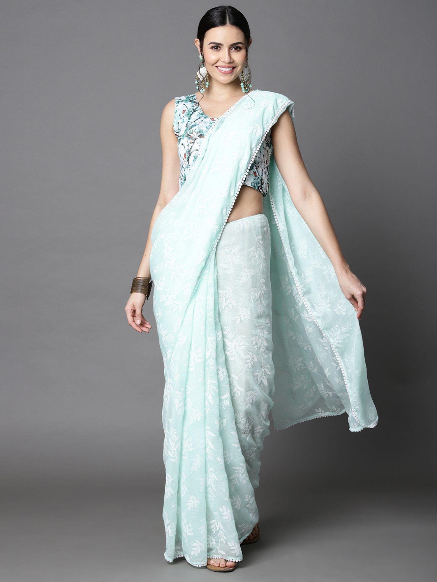 khadi print rama saree with unstitched blouse