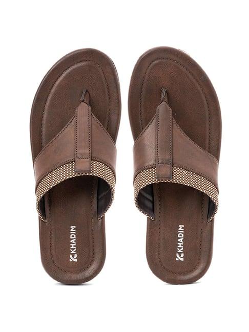 khadim men's brown flip flops