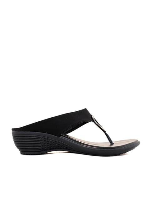 khadim women's black thong wedges