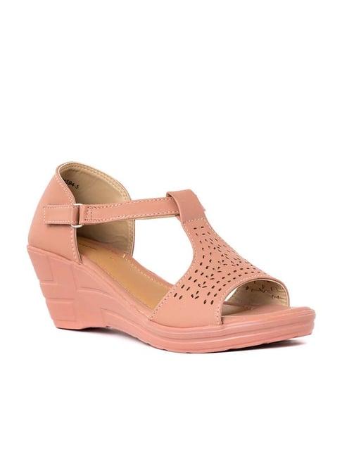 khadim women's pink ankle strap wedges