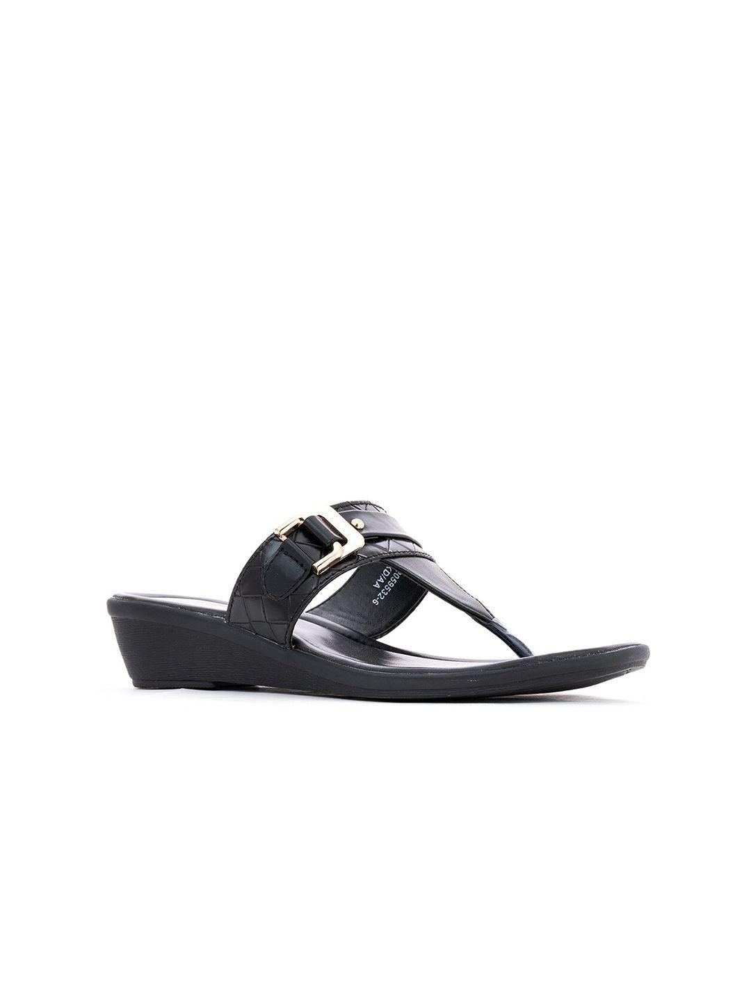 khadims black solid comfort heels with buckles