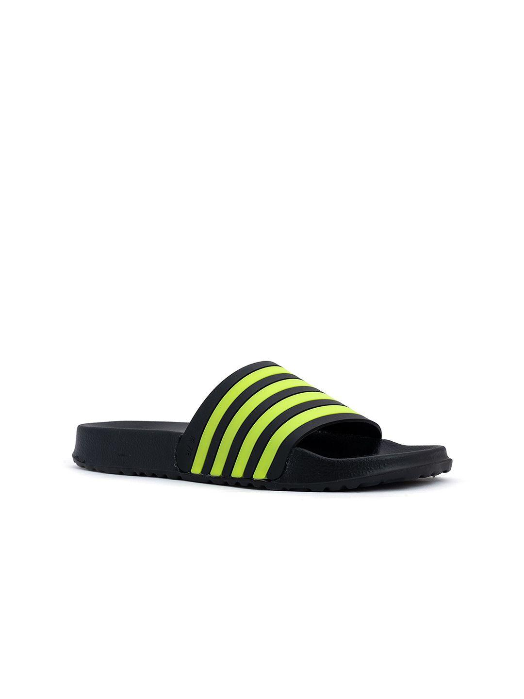 khadims men black & green striped sliders