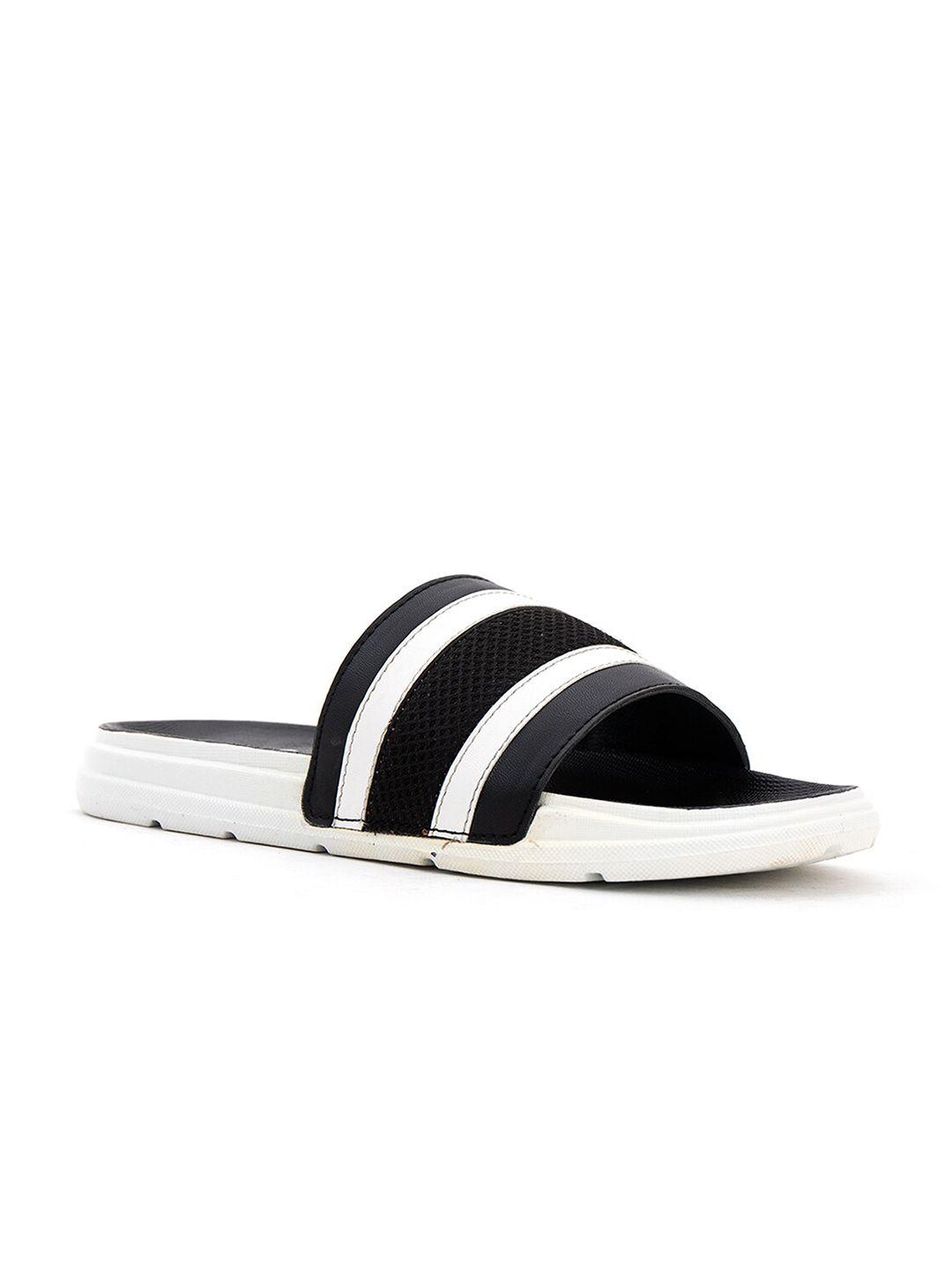 khadims men black & white striped sliders