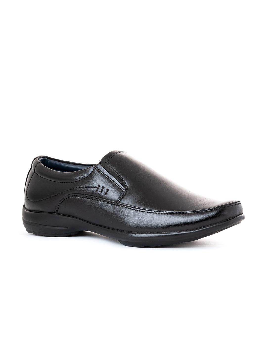 khadims men black leather slip on formal loafers