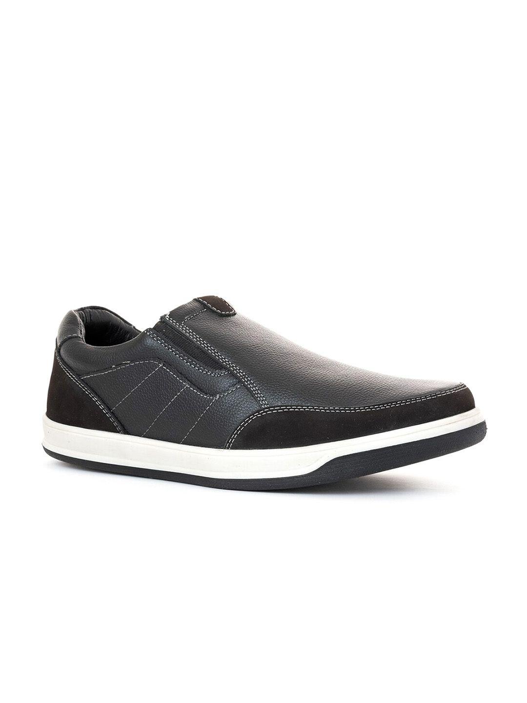 khadims men black leather slip-on sneakers