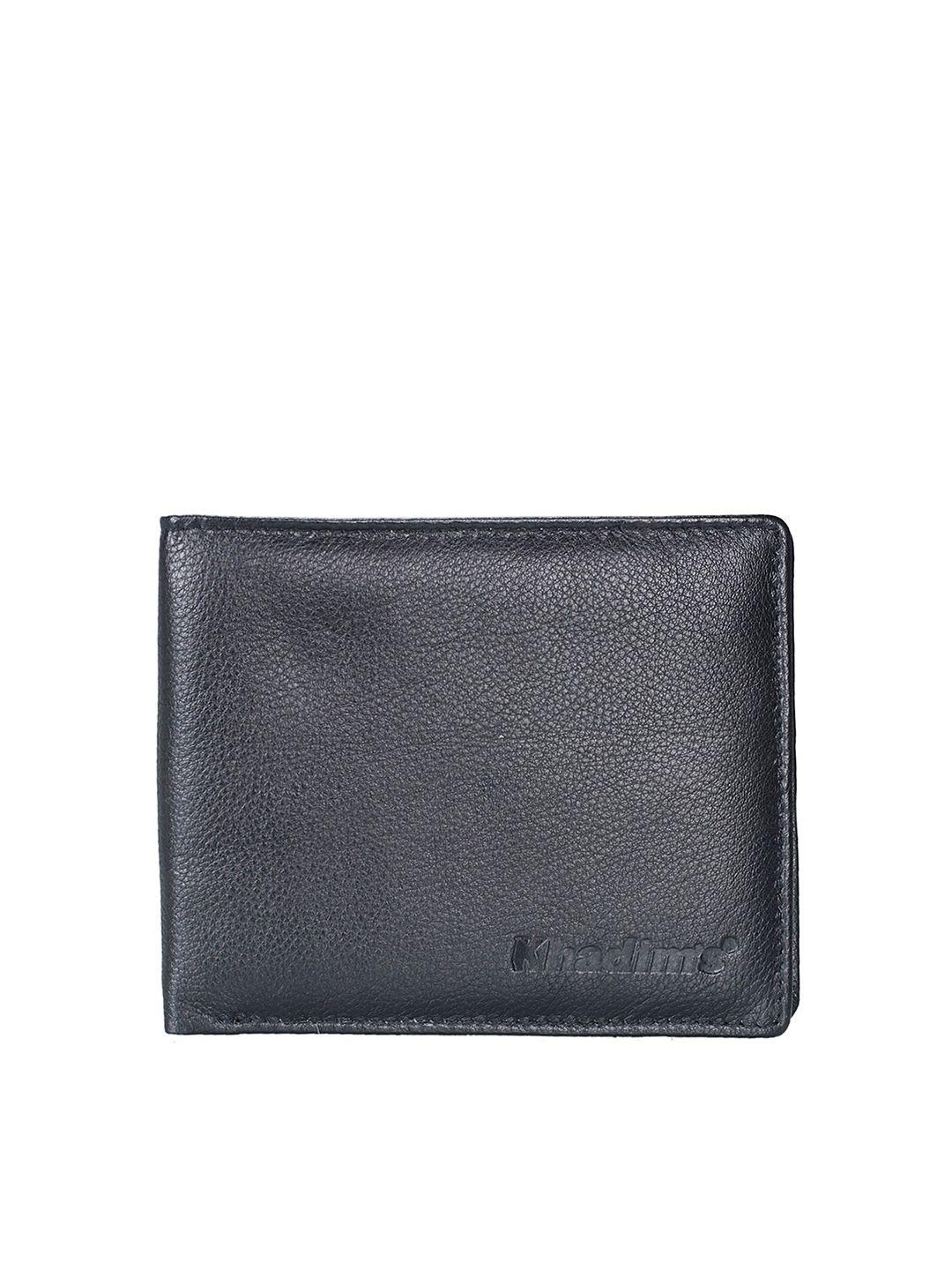 khadims men black leather two fold wallet