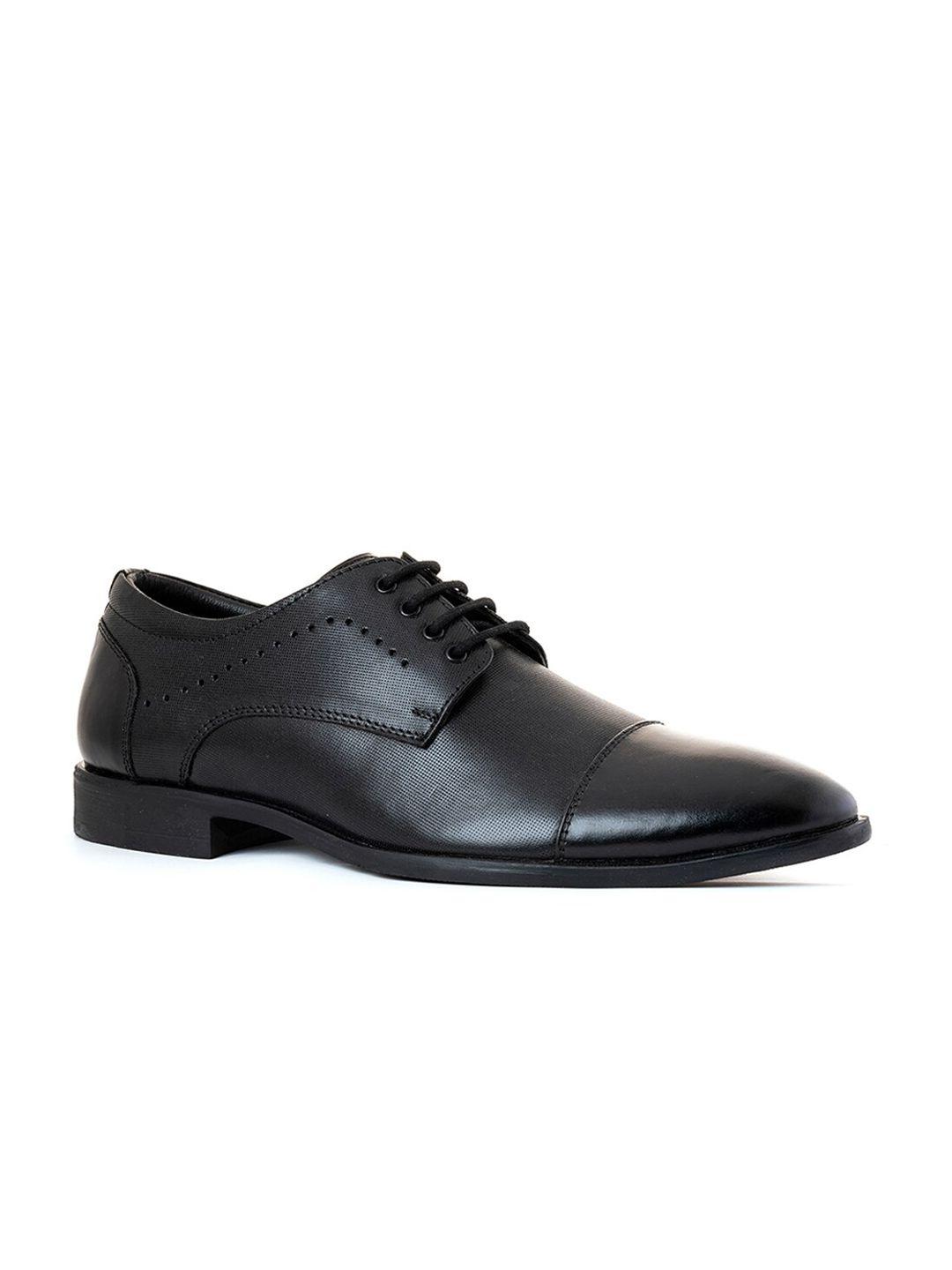 khadims men black solid formal leather derbys shoes